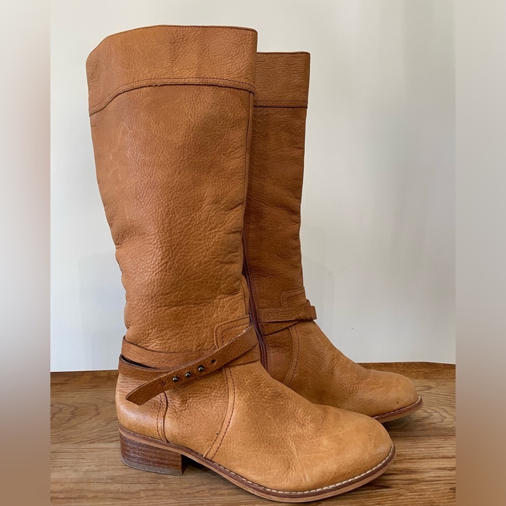 NWOB Lands End Blakeley Knee High Boots Roding Light Brown Leather Women’s 7 - Picture 3 of 8